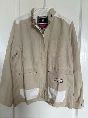 Beige and White Pocket Jacket